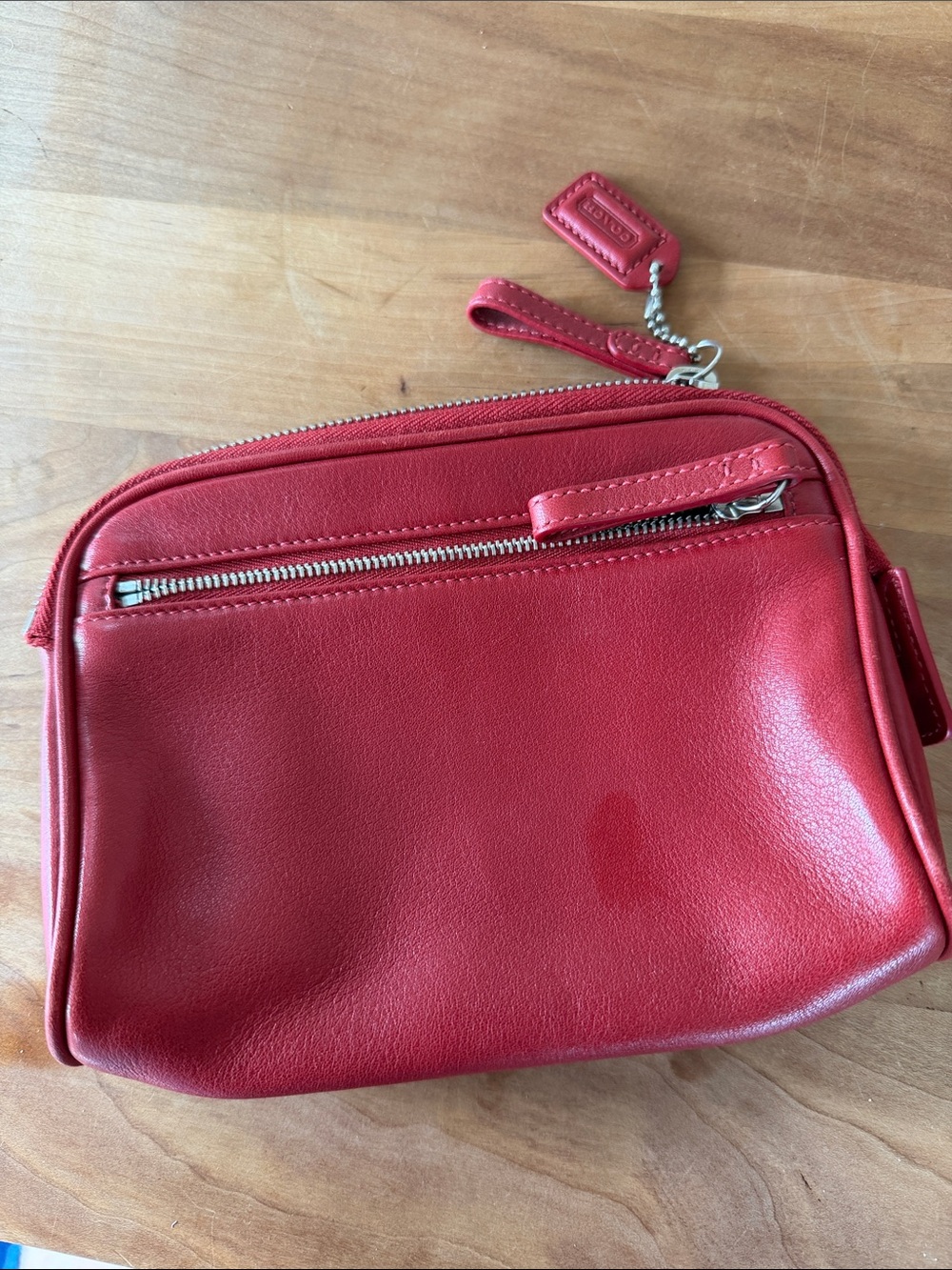 Coach Red Leather Wristlet Cosmetic Pouch